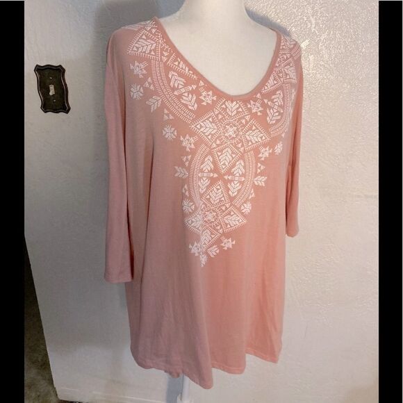 Peach & White Boho Fall Top 2X - Picture 2 of 6